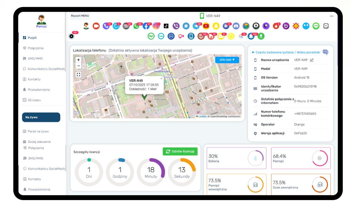 Panel programu spyone all in one 