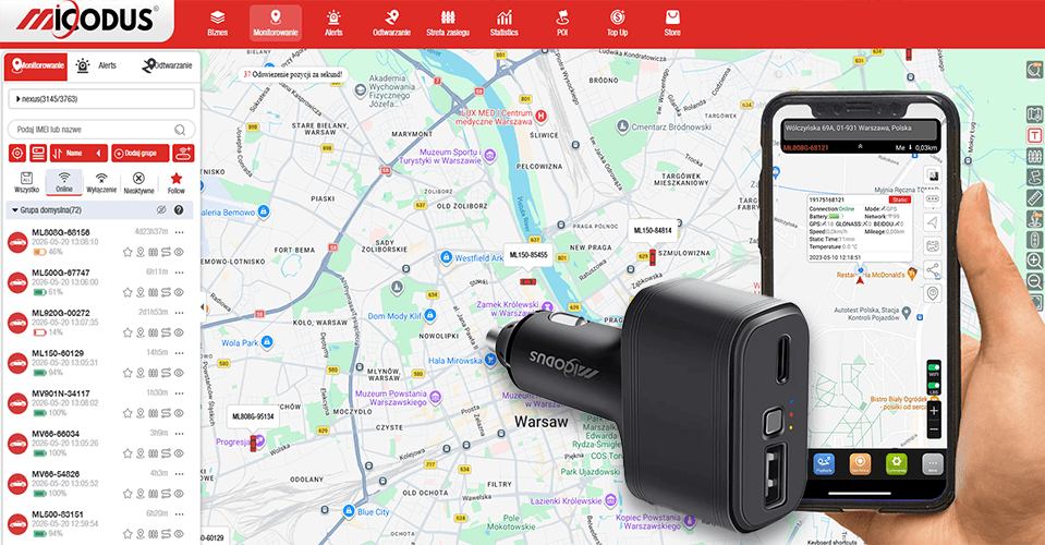 Lokalizator GPS Ładowarka Samochodowa MV77G 4G + Funkcja Podsłuchu