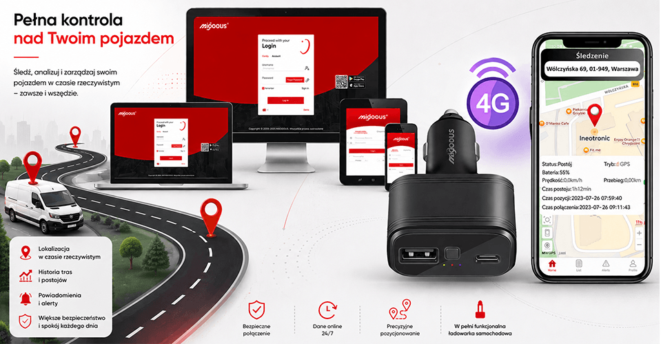 Lokalizator GPS Ładowarka Samochodowa MV77G 4G + Funkcja Podsłuchu
