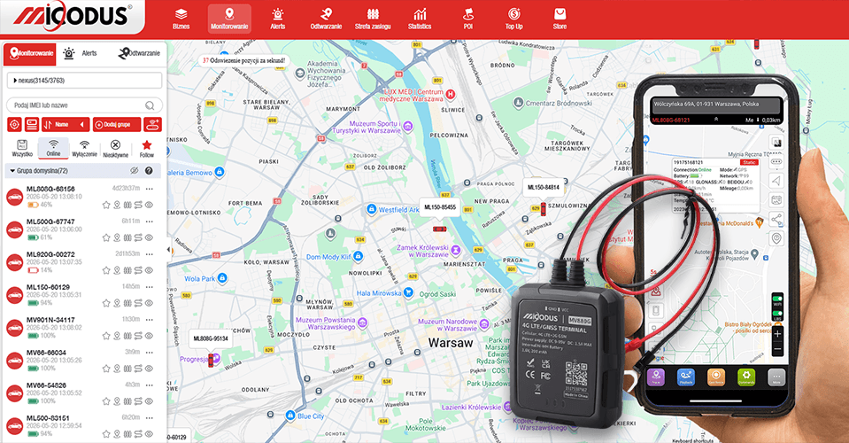 Lokalizator GPS MV880G 4G pod zasilanie do Samochodu, Motoru czy Łodzi