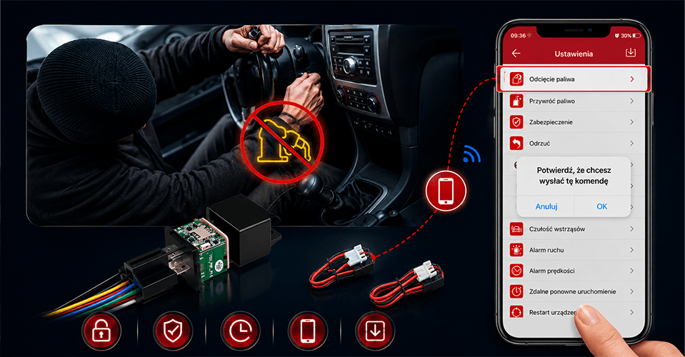 LOKALIZATOR GPS MV730 POD ZASILANIE STAŁE Z FUNKCJĄ ODCIĘCIA PALIWA OIL