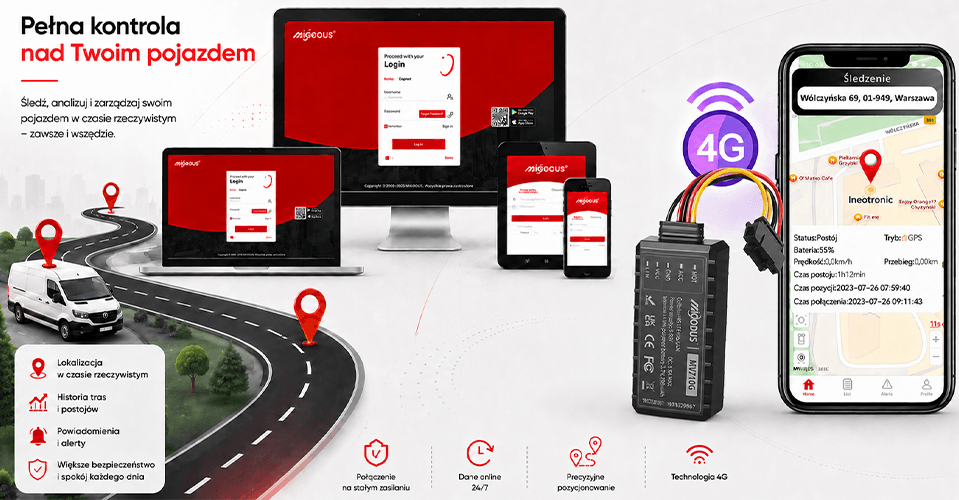 Lokalizator GPS MV710G 4G pod zasilanie do Samochodu, Motoru czy Łodzi (Z Odcięciem Paliwa)