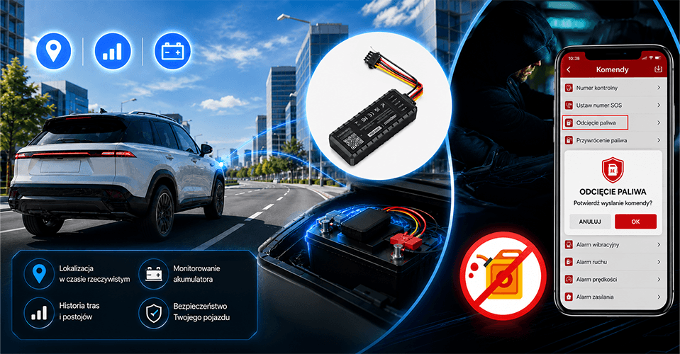 Lokalizator GPS MV710G 4G pod zasilanie do Samochodu, Motoru czy Łodzi (Z Odcięciem Paliwa)