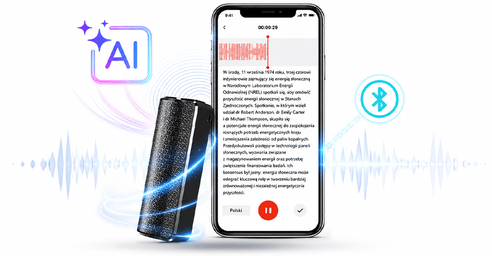 Dyktafon Q70A 16GB AI (Aplikacja Bluetooth i Transkrypcja)