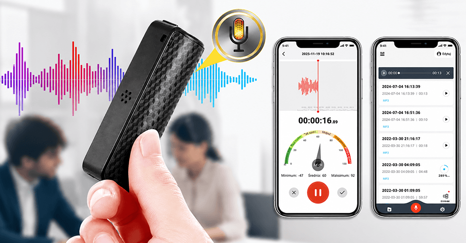 Dyktafon Q70A 16GB AI (Aplikacja Bluetooth i Transkrypcja)