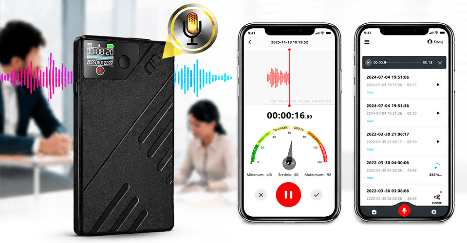 Dyktafon A5 AI 32GB (Aplikacja Bluetooth i Transkrypcja)