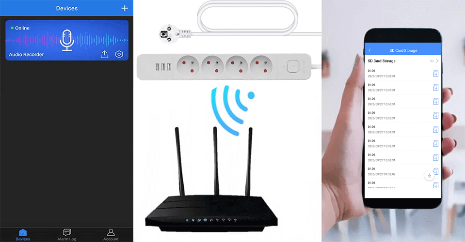 Biała Listwa SPYHOME PRO z Zapisem i Odsłuchem Zdalnym WI-FI Online