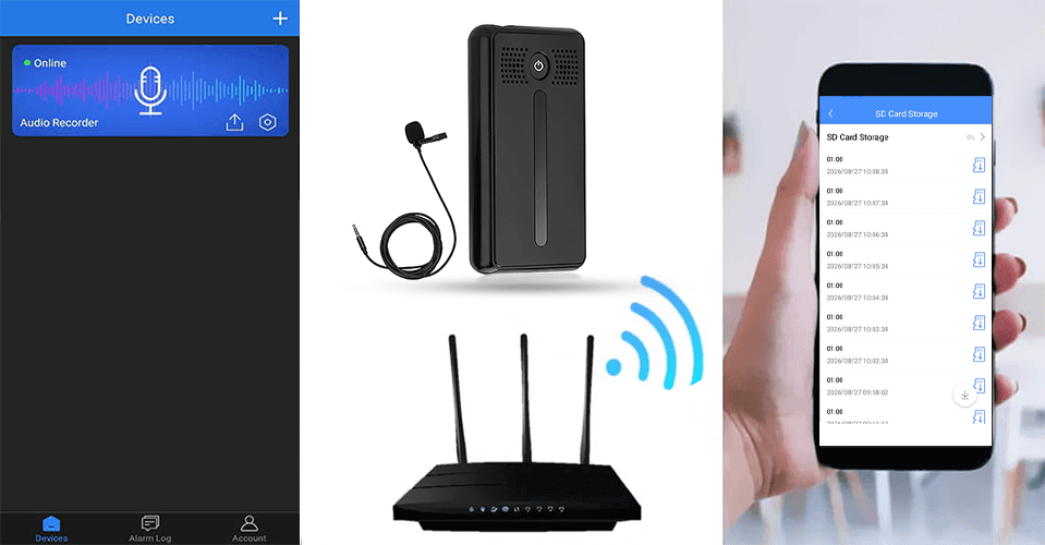 Dyktafon Wi-Fi AR02 z mikrofonem zewnętrznym i zdalnym dostępem do nagrań