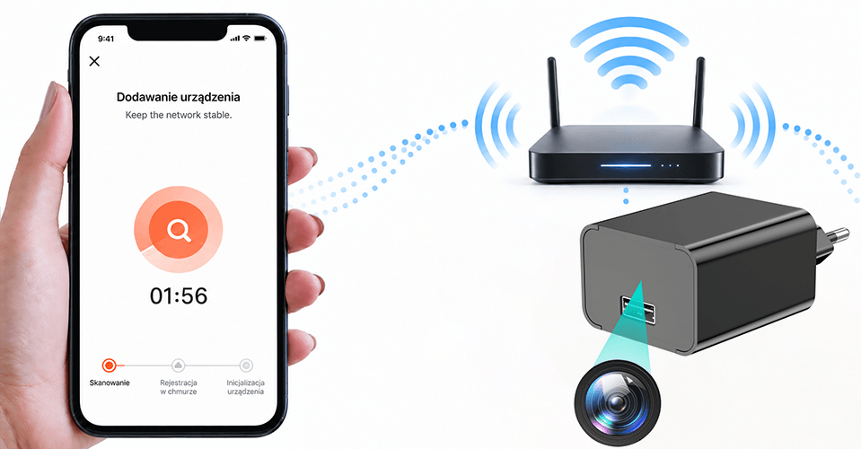 Ładowarka Kamera Wi-Fi M2BW IR (Podgląd Zdalny)